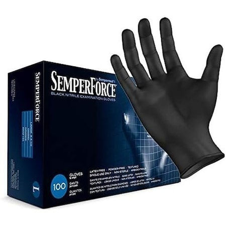 Sempermed SemperForce, Disposable Gloves, 5 mil Palm, Nitrile, Powder-Free, Large, 100 PK, Black BKNF104